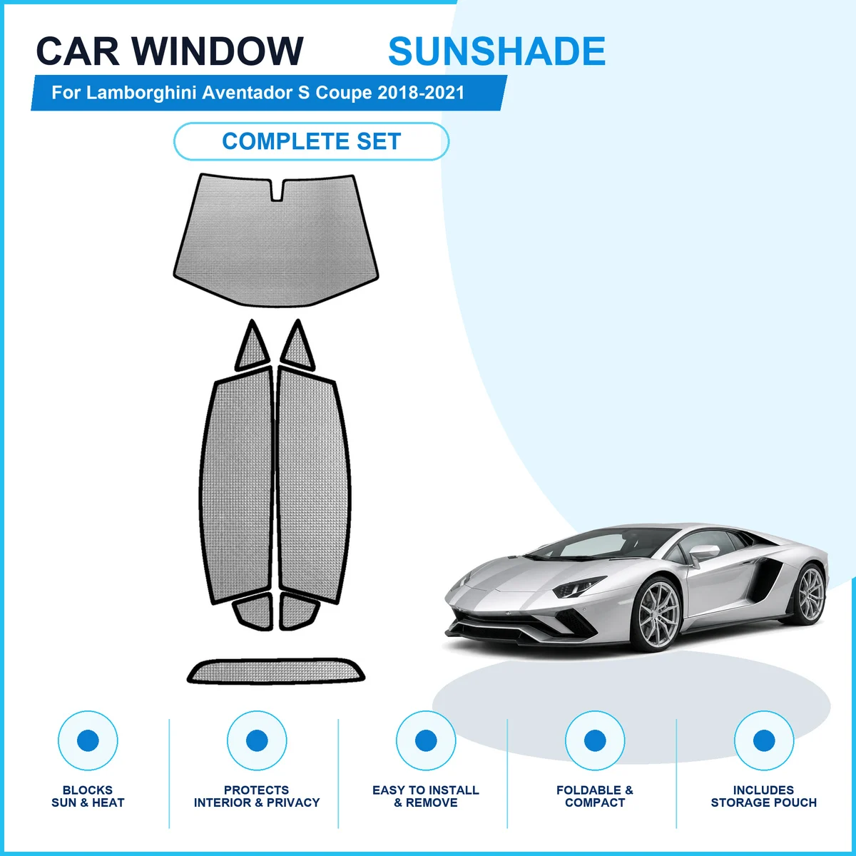 For Lamborghini Aventador S Coupe 2018-2021 Custom Full Set Window Sunshades Aluminum Foil Suction Cup Anti UV Privacy