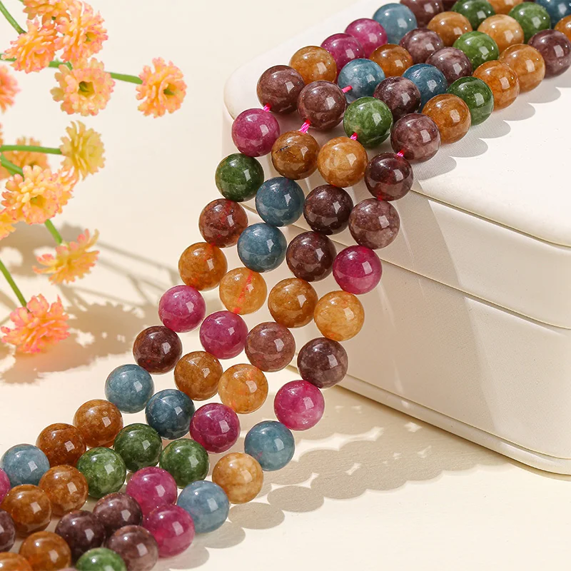 Dyed Color Quality Tourmaline Chalcedony Bead Round Loose Spacer 4 6 8 10mm For Jewelry Making Diy Necklace Bracelet Accessory