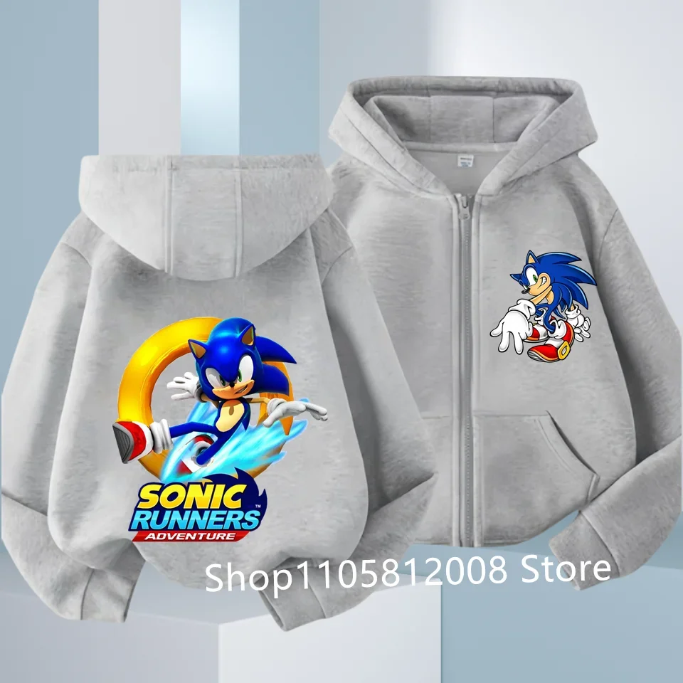 New Anime Sonics Kids Hooded Jacket Zipper Sweatshirts Outwear Fashion Spring Fall Hoodies Sportwear Children Clothes Boys Gift