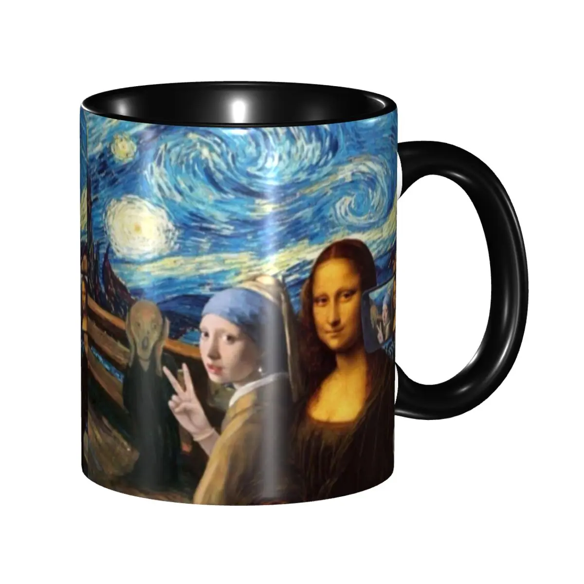 

DIY Starry Night By Mona Lisa And Vincent Van Gogh Ceramic Mugs Personalized Art Painting Coffee Cup Creative Gift