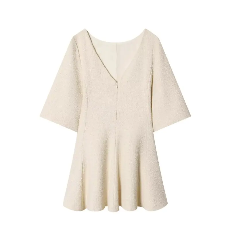 Minivestido de verano de dos tonos de media manga de tela de rizo para mujer, diseño sin espalda, moda fresca, traje para fiesta en la playa y discoteca