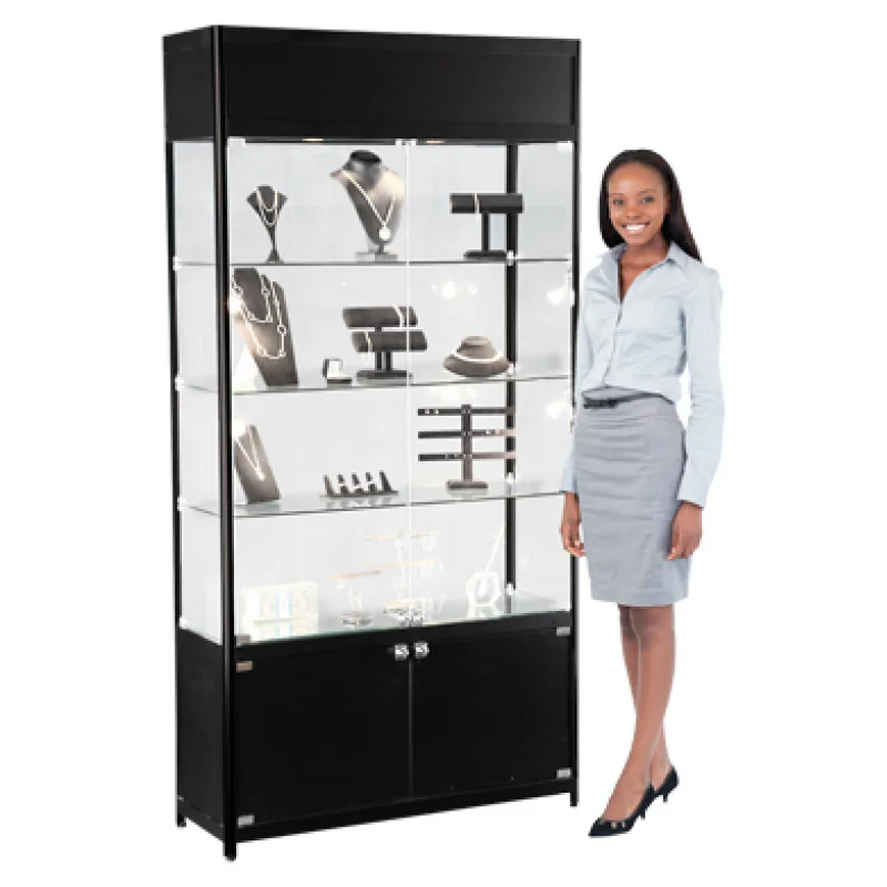 Custom. keway full 70 ''aluminum frame storage rack glass display cabinet with LED light for retail store glass display s