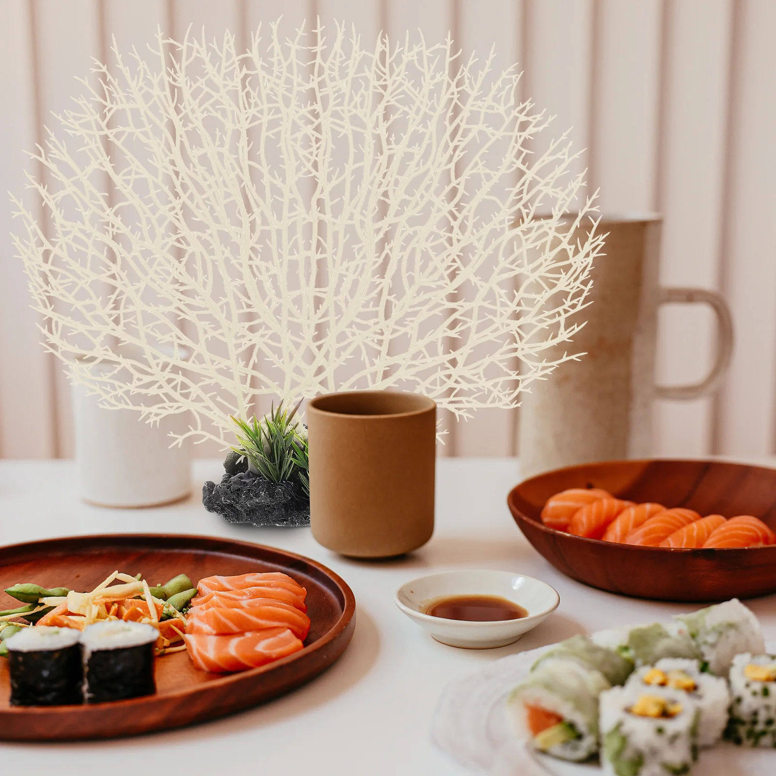 

Exquisite Workmanship Sushi Plate Coral Decor Simple Design Sturdy Not Easy to Break Sushi Accessories Faux Plants Indoor