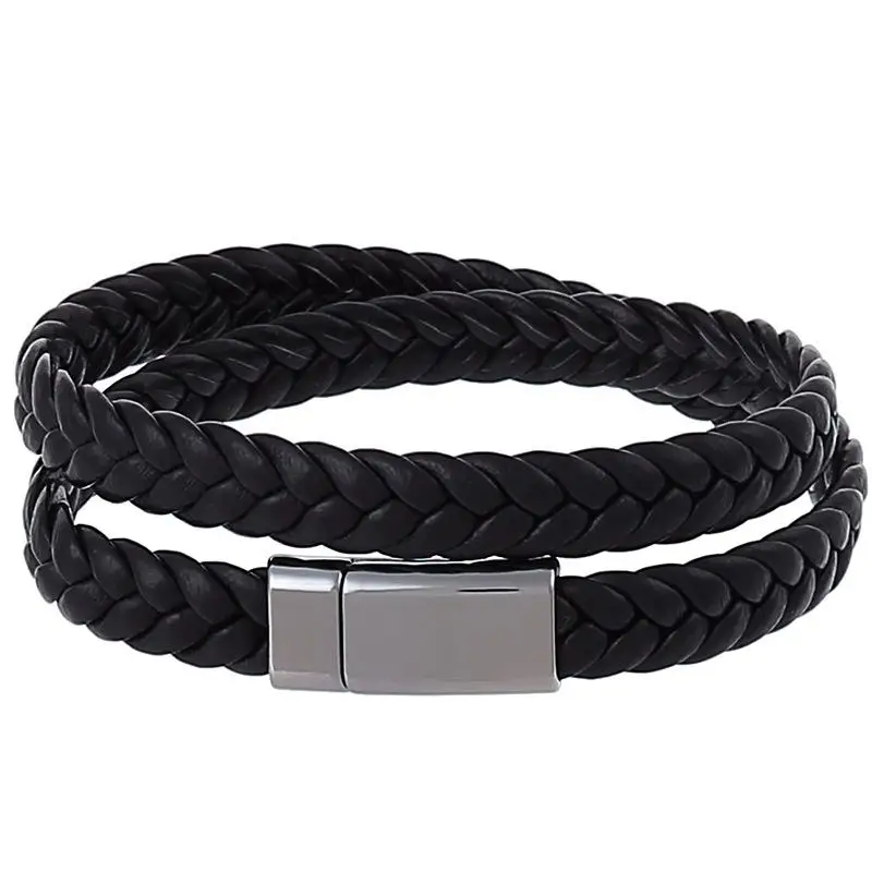 

10Pieces Multi Loop Leather Braided Rope 41cm Simple Fashion Couple Bracelet Magnetic Buckle Fashion Jewelry Wholesale