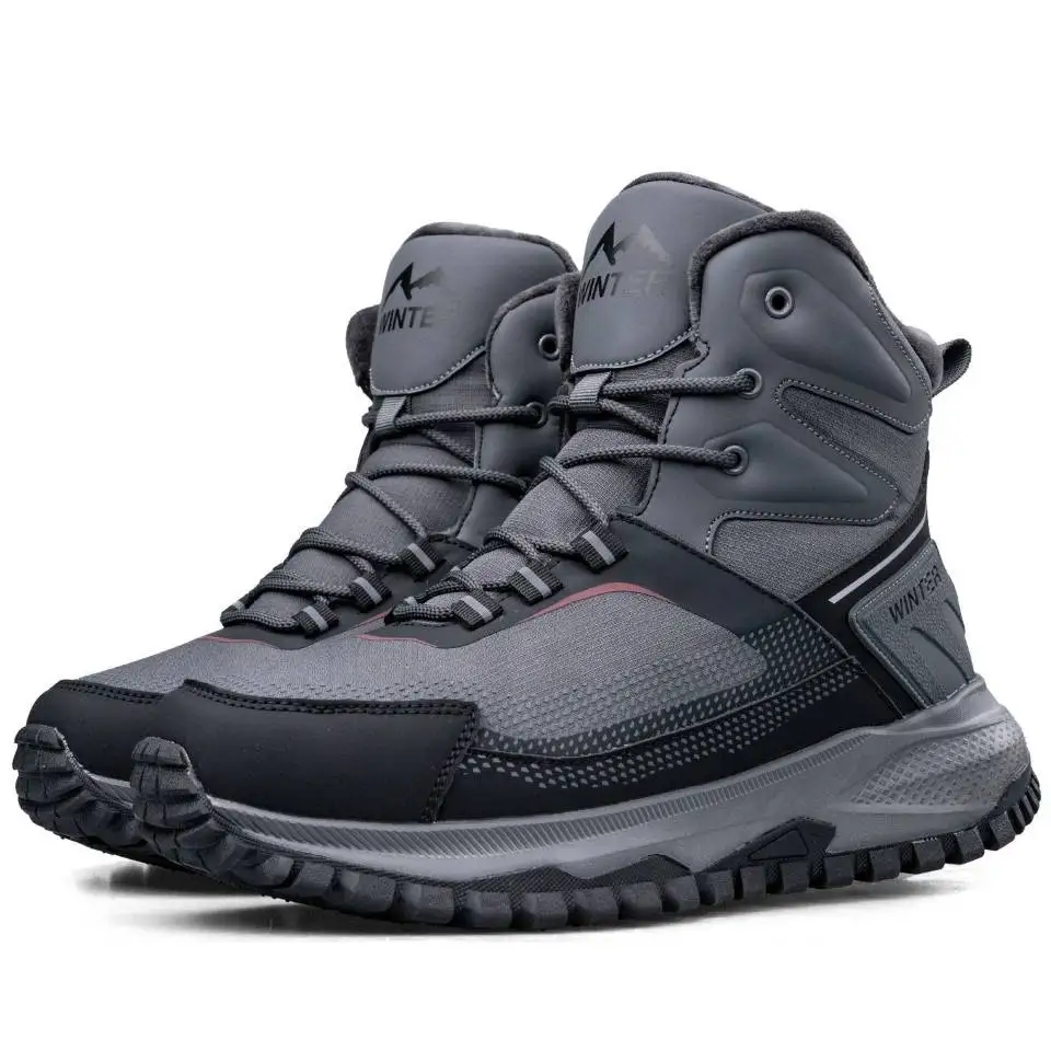 

Outdoor Men Snow boots Fashion Ankle boots plush Warm Winter boots Waterproof anti slip cotton boots Side zipper Hiking shoes