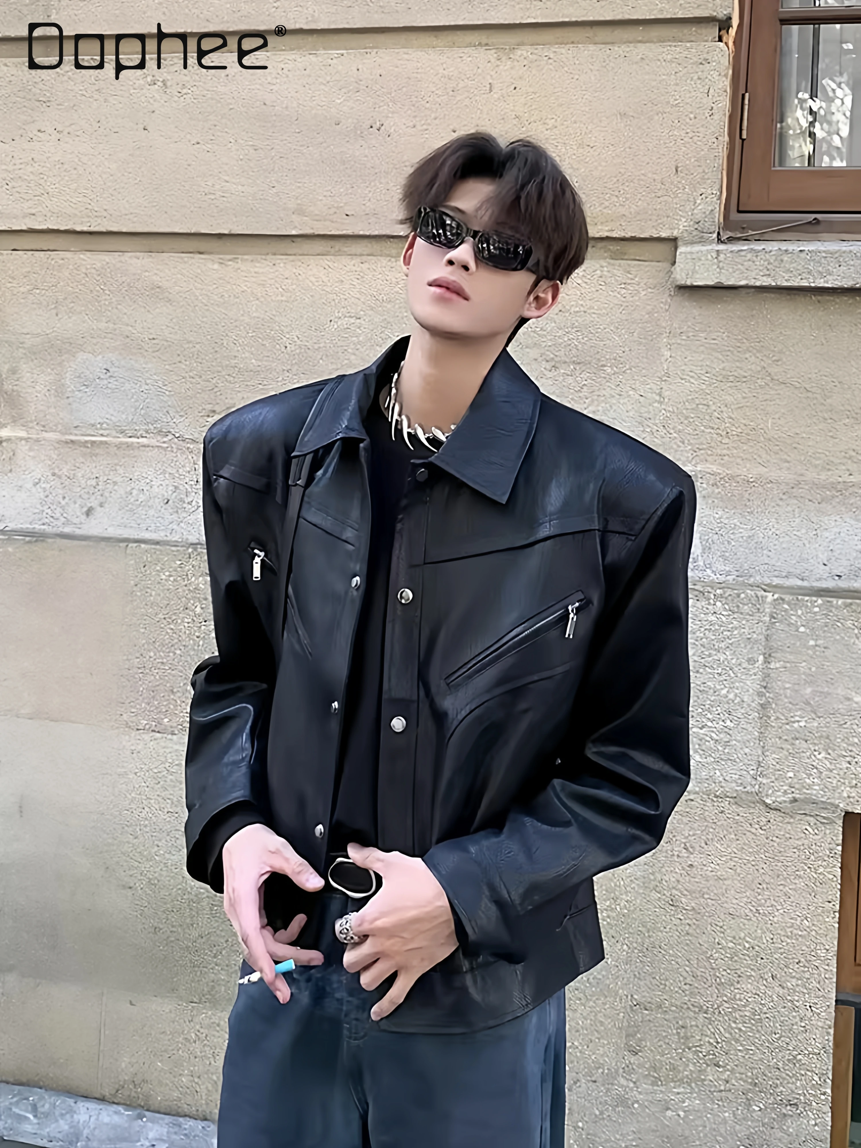 

Весна и осень 2025 года, короткая черная кожаная куртка в американском стиле для мужчин, высококачественная крутая мотоциклетная белая куртка в стиле ретро