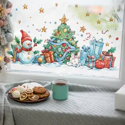 Snowman Christmas Tree Gift Box Wall Stickers Living Room Bedroom Decoration Mural Home Decor New Year Self-adhesive Wallpaper