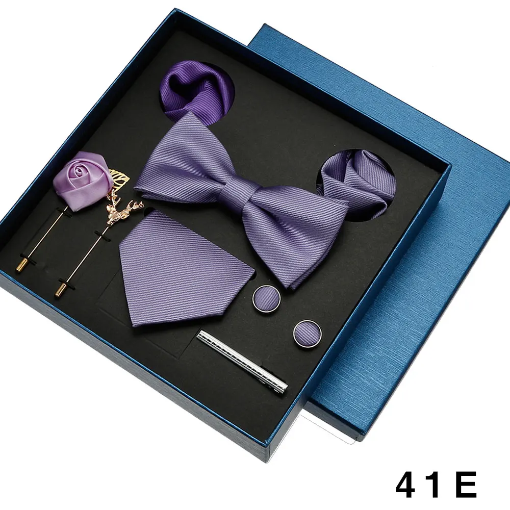 8-teiliges Luxus-Herren-Krawatten-Set in Geschenkbox, Krawatte mit festlicher Hochzeit, Fliege, Einstecktücher, Manschettenknöpfe, Clip-Broschen, Anzug – Detail 18