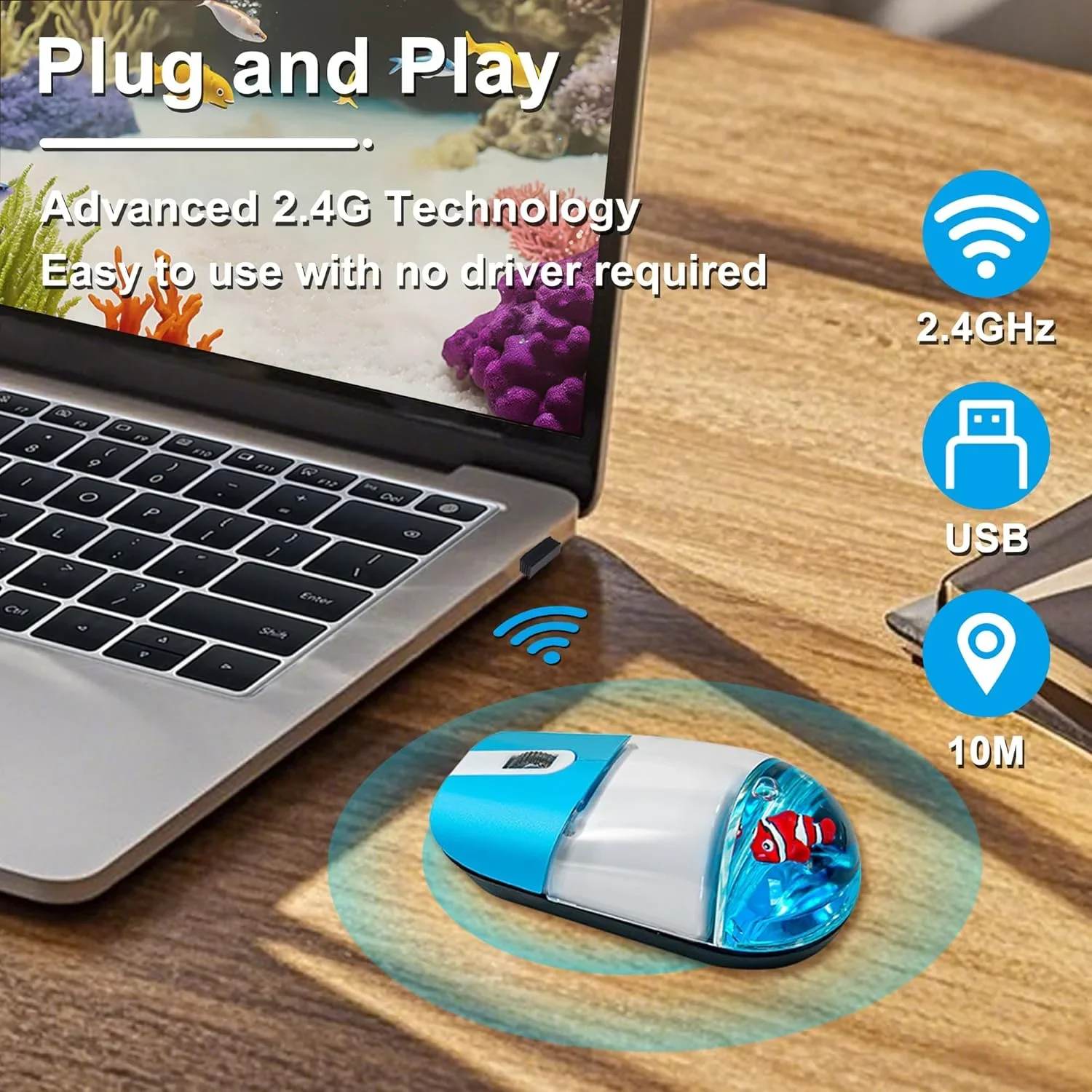 Cute 2.4G Liquid Wireless Mouse Oil filling Floating Animal Silent for Office Laptop PC
