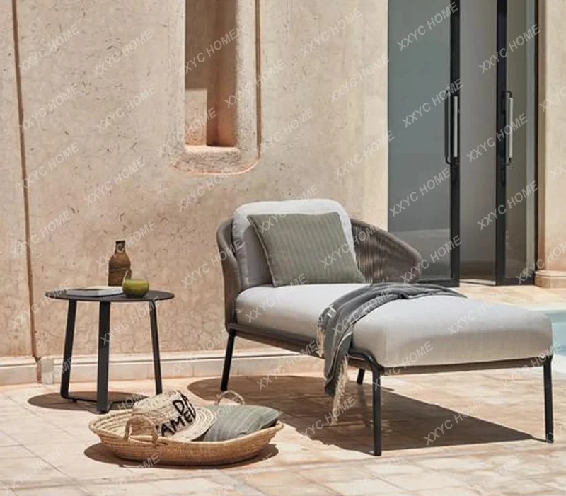 A  Outdoor Lounge Chair Leisure Swimming Pool Beach Chair Sun Protection Waterproof Courtyard Garden Outdoor Rope Bed