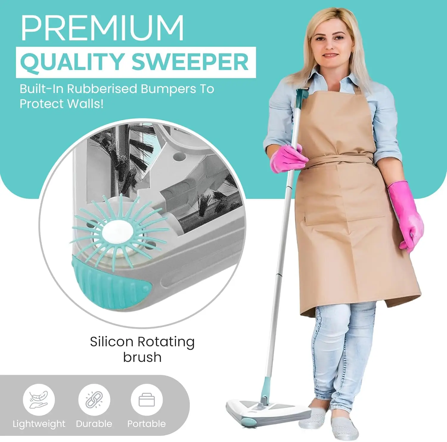 Sweeper Standard - 2025 New and Improved Lightweight Sweeper, Perfect for Short Carpet Hardwood and Tile, Triangular Design Allo