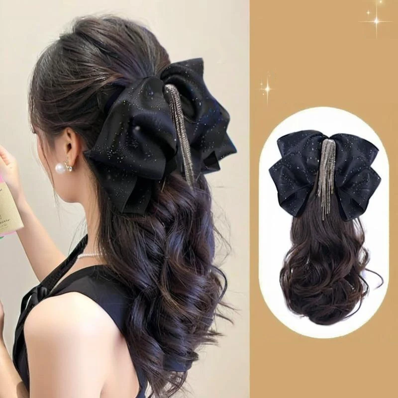 

Tassel Bow Wig Ponytail Claw Clip Temperament Slightly Curly Hair Natural Heat-resistant Hair Accessories