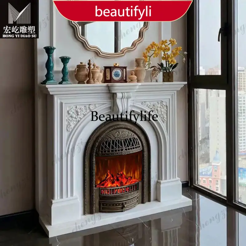02A Natural marble French mantel marble stone carving indoor fireplace decoration cabinet customization