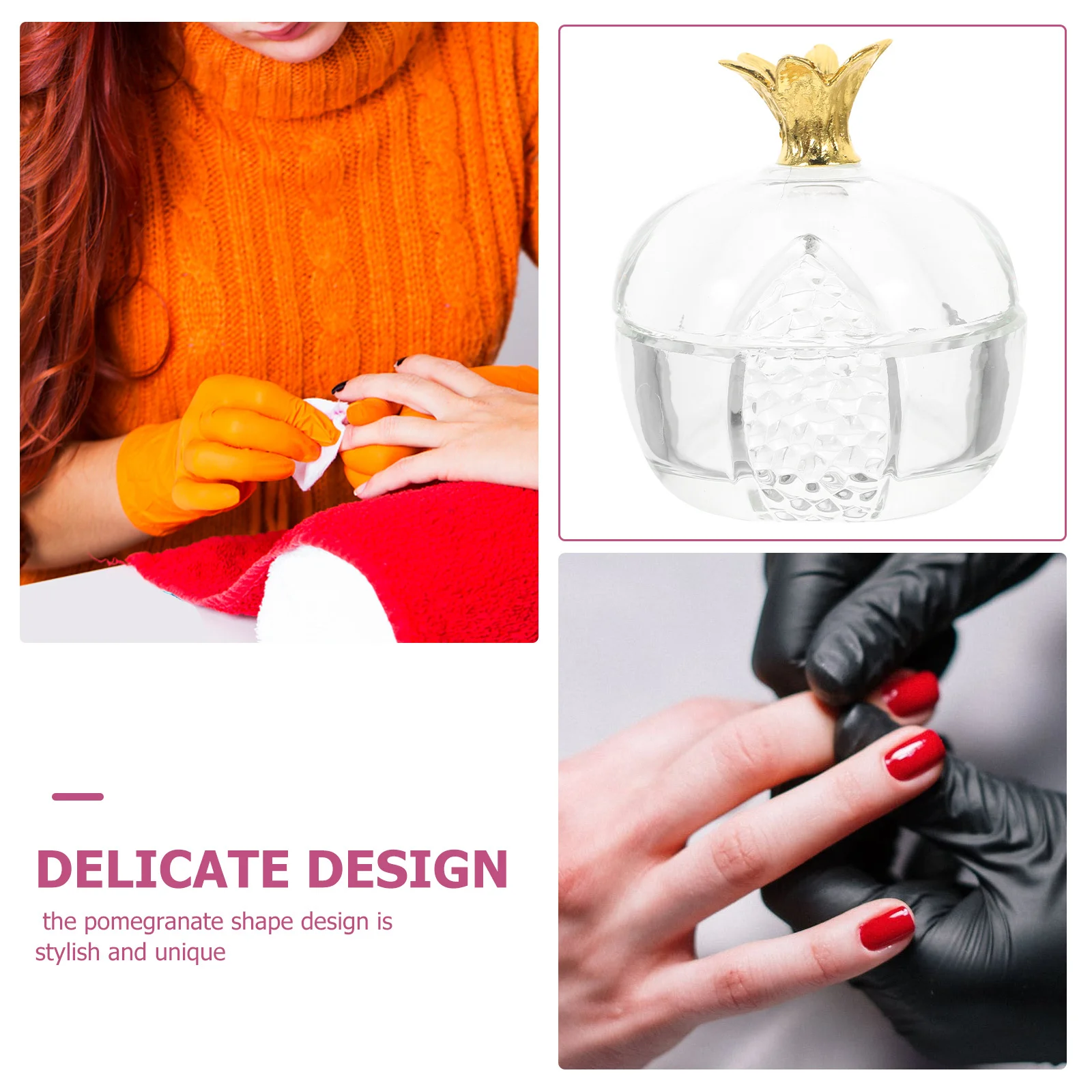 

1pc Pomegranate Shape Nail Dappen Dish Glass Brush Holder Cup With Lid For Manicure Tools Storage Jewelry Powder Container