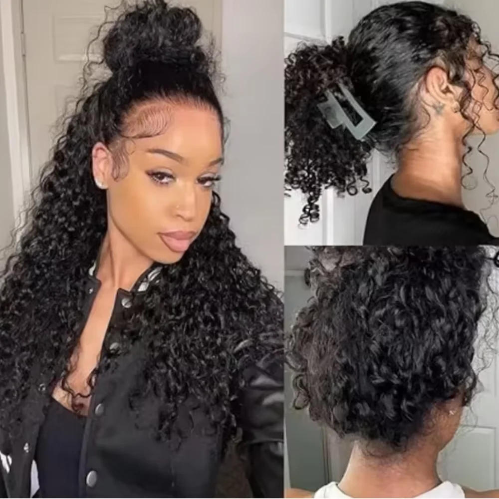 Perruque frontale en dentelle HD transparente 13x6 pré-épilée, cheveux humains brésiliens bouclés, ondulations profondes, 220 densité, 46 pouces, sans colle, pour femmes