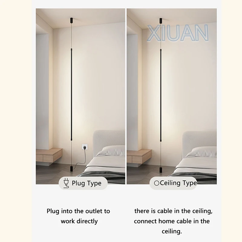 Modern Long Floor Lamps for Living Room Bedroom Bedside Lighting Long Line Floor Light EU Plug AC 220V Black Indoor Suspension