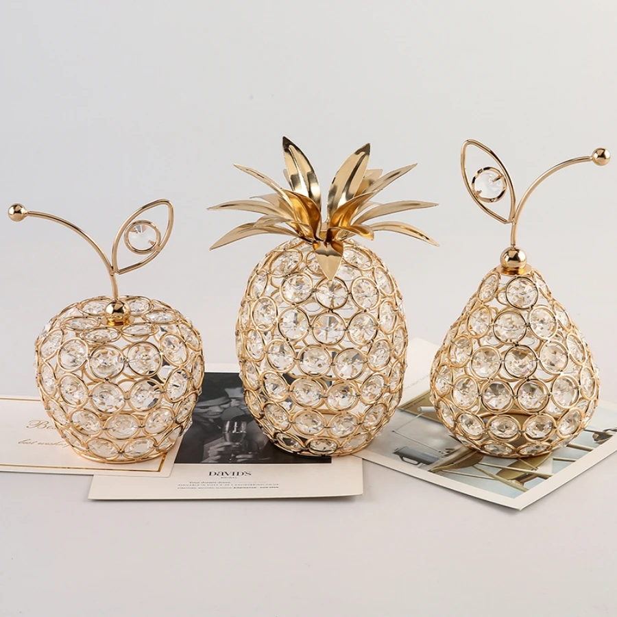 1pc Gold Crystal Pineapple Ornament Artificial Fruit Figurine Tabletop Centerpiece For Home Decor