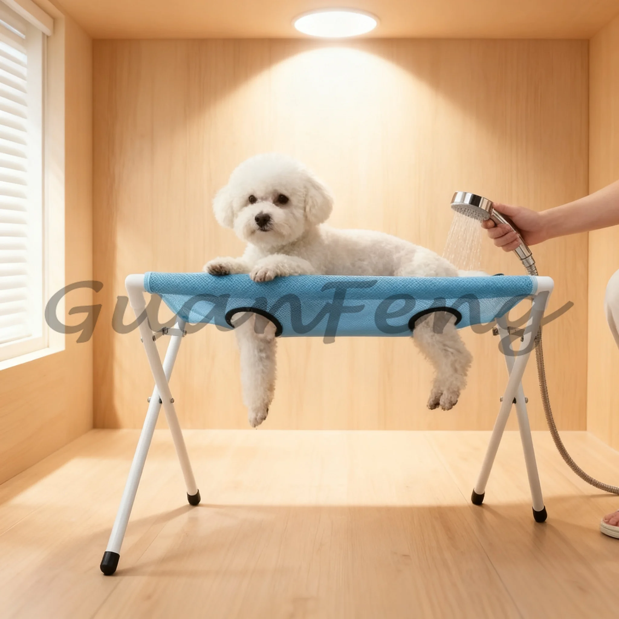 Hands-Free Foldable Pet Bathing Holder, Stainless Steel Frame Breathable Mesh Pet Shower Stand for Cat and Dog Grooming