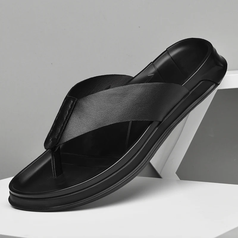 

Мужские летние сандалии, сшитые вручную сандалии из натуральной кожи, модные мужские тапочки без шнуровки, противоскользящие протекторы для горячего климата