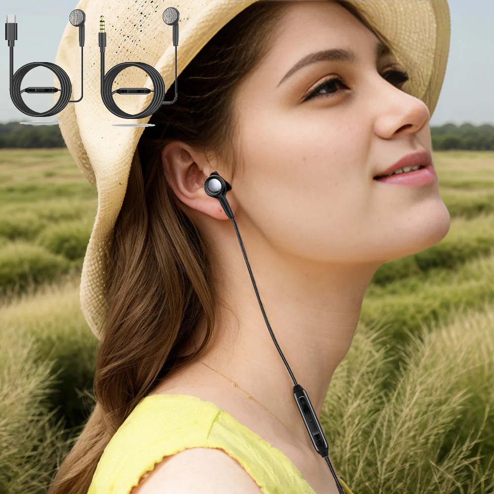 3.5mm/Type-c Wired Earbuds In Ear Headphone Single Side Mono Earphone with Microphone Volume Control One Side Earplugs for Phone