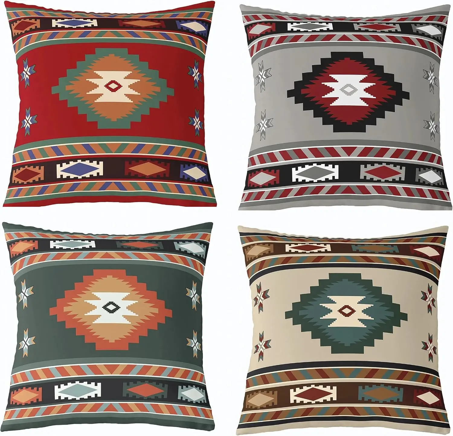 4Pcs Southwest Tribal Throw Pillow Covers with Aztec Geometric Print Cushion Cases for Cottagecore Living Room Sofa Home Decor