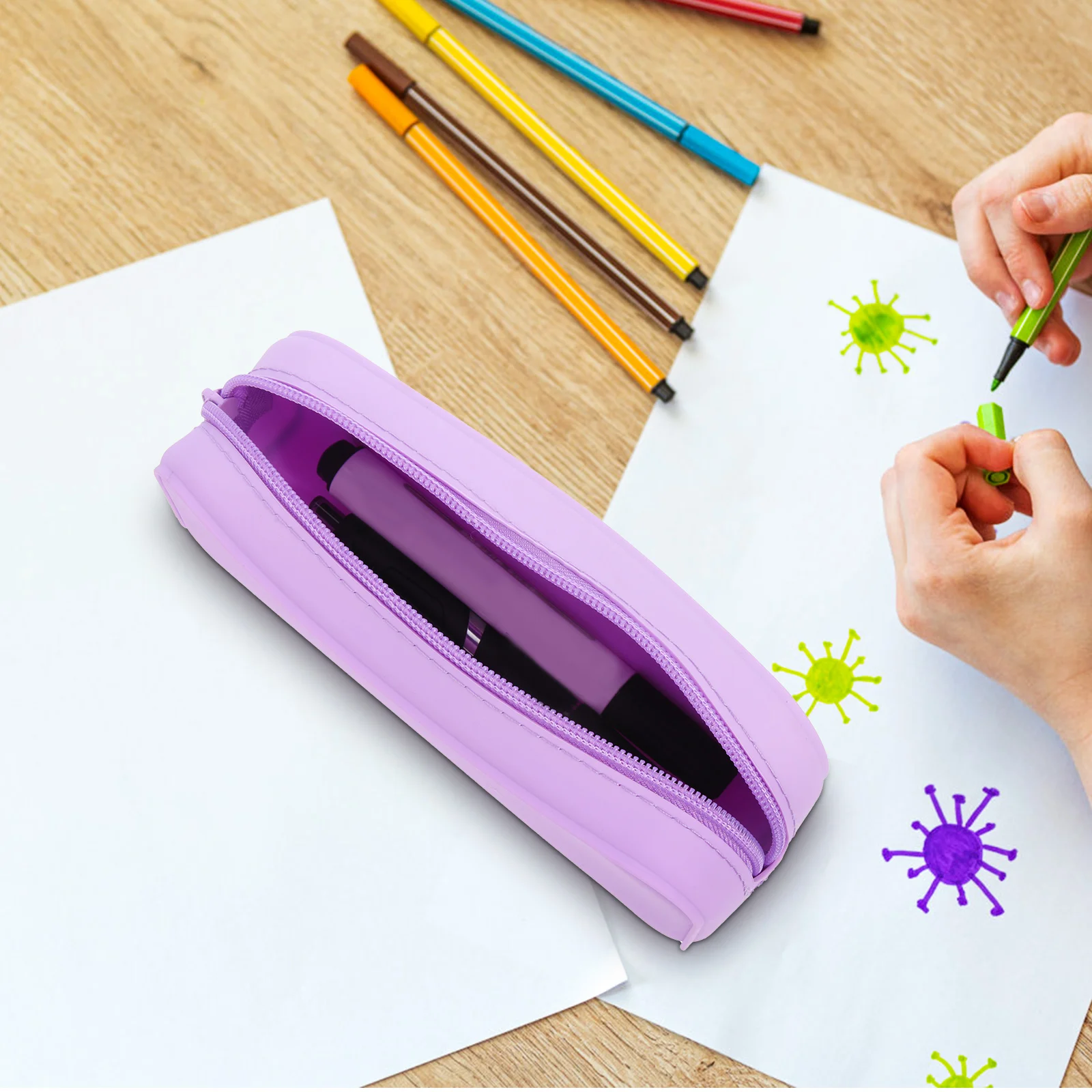 Silicone Pencil Lavender Large Capacity Washable Zipper School Cute Pencil Bag Supplies Students Aesthetic Cases