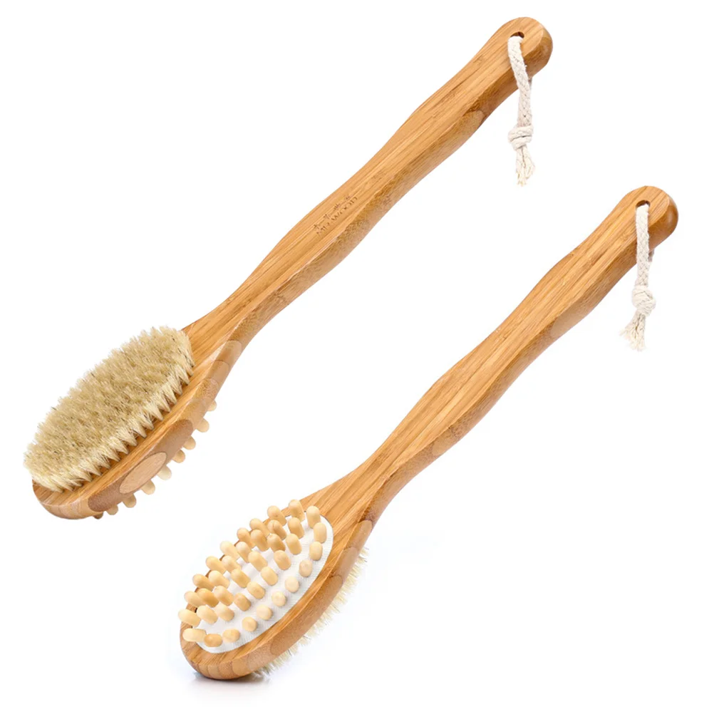 

1Pcs Double-Sided Body Care Bath Brush White Boar Bristles Natural Wood Handle Exfoliating Shower Scrub Brush Stimulates Blood