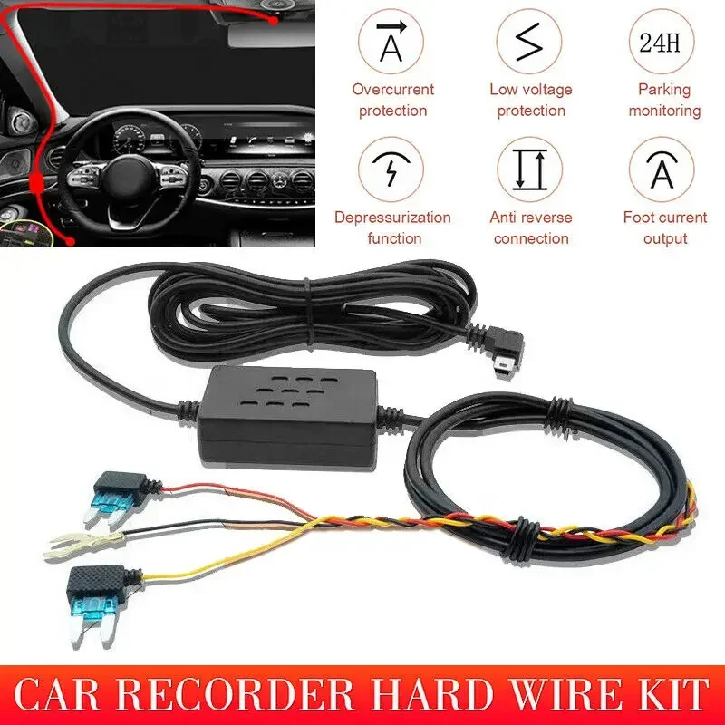 

Universal Hardwire Fuse Box Car Recorder 1.2M Dash Cam Hard Wire Kit with USB Micro Male to Mini Female Adapter Cable New