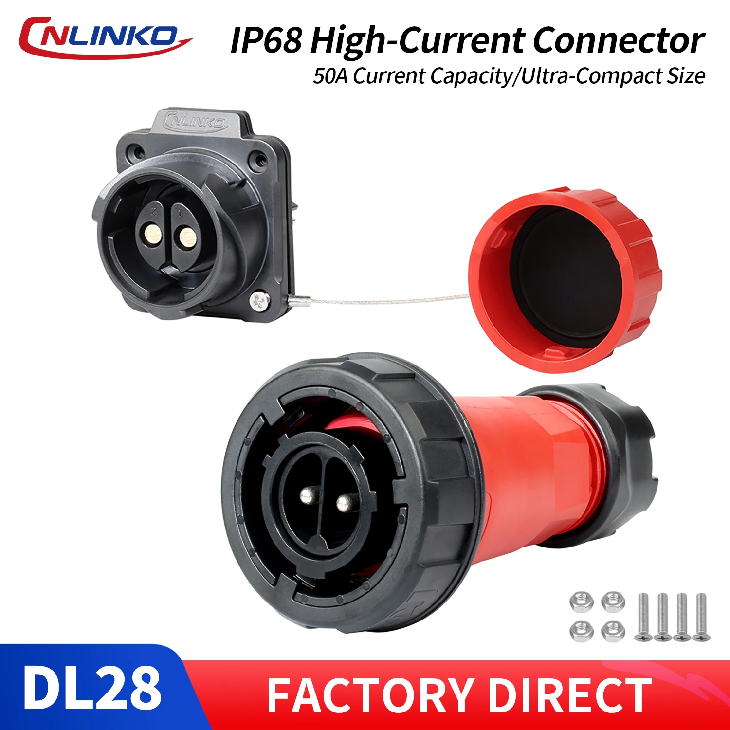 CNLINKO M28 IP68 Rundsteckverbinder 35/50A Stromstecker Stecker/Buchse 2/3/5-polig Schnellverschluss-Set für Industrieautomation, Marine & Outdoor