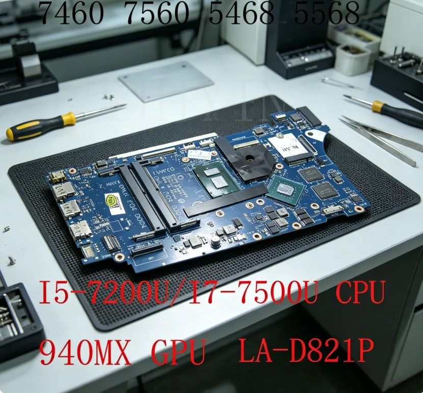 

For Dell Inspiron 7460 7560 Vostro 5468 5568 Laptop Motherboard DDR4 WITH I5-7200U/I7-7500U CPU 940MX 4GB GPU BKD40 LA-D821P