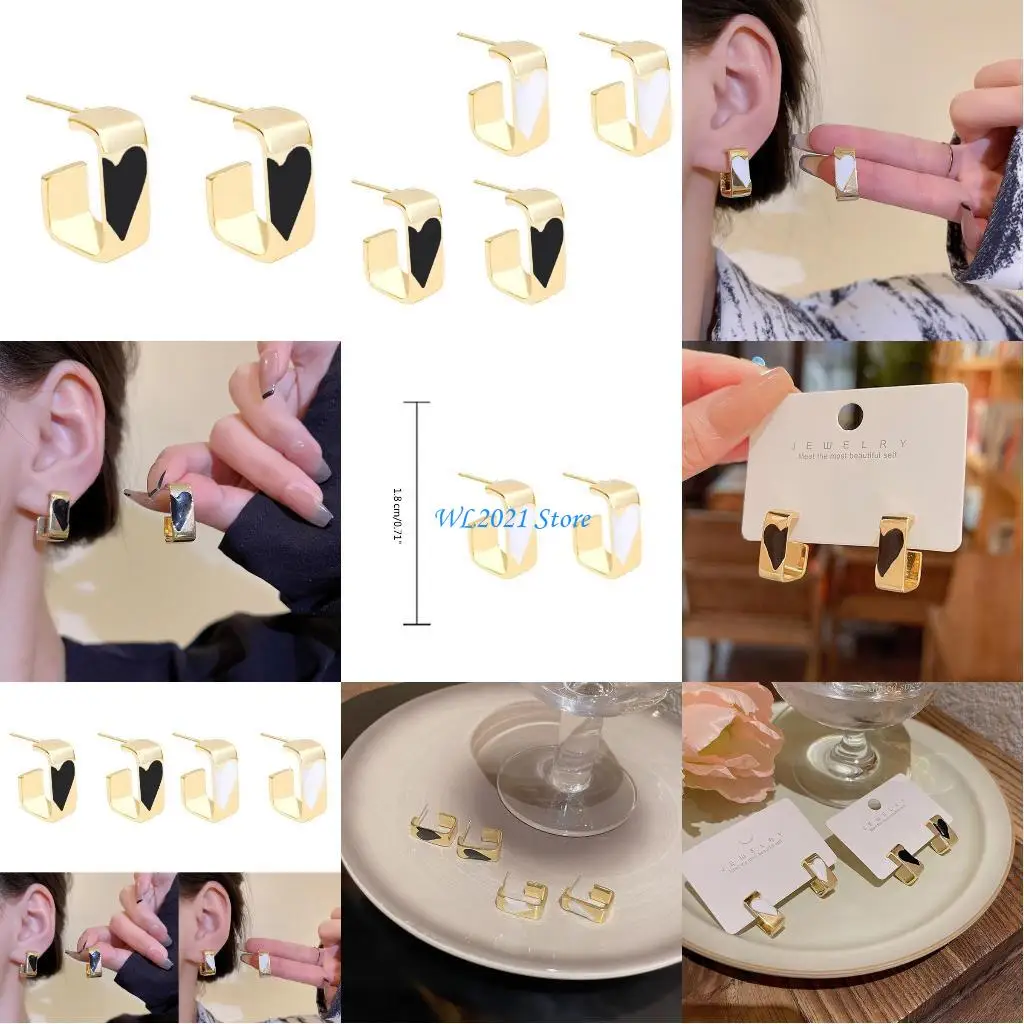 

G5GC 1 пара темпераментных геометрических квадратных серег в форме сердца, новые серьги-гвоздики ручной работы, легкие подвески,