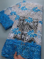 African French Mesh Lace Fabric Latest 2025 Nigerian Milk Silk Lace Embroidered Fabric with Sequins for Women Dress,2.5Yards4114