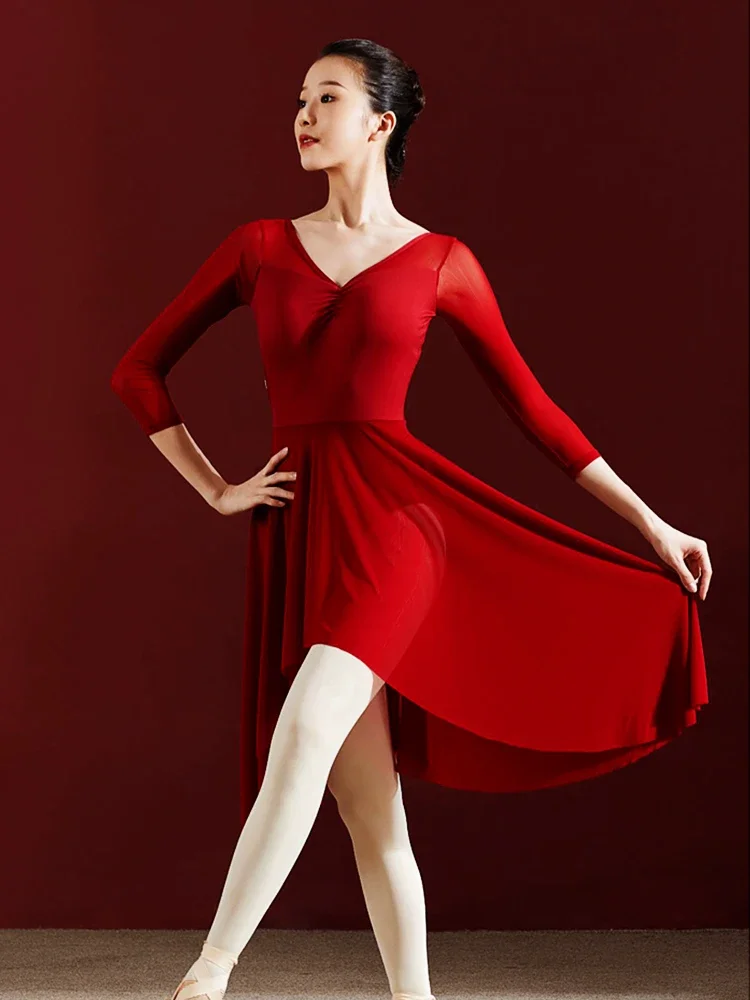 فستان الباليه ملابس رقص كلاسيكية فستان طويل غنائي معاصر دانتيل راقصة الباليه ملابس الرقص ملابس النساء فستان تنورة #2