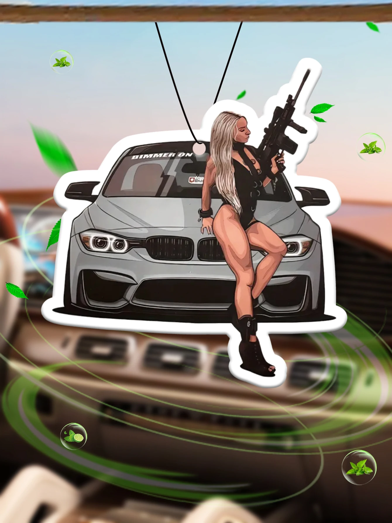 Decoración para Espejo Retrovisor con Diseño Cool Girl - Ambientador para Auto - Fragancia Duradera, Deja el Auto Fresco y Agradable, Regalo Ideal, Difusor de Aroma para Auto, Aceites Esenciales Naturales, Diseño de Dibujos Animados, Apto para Espejos Ret
