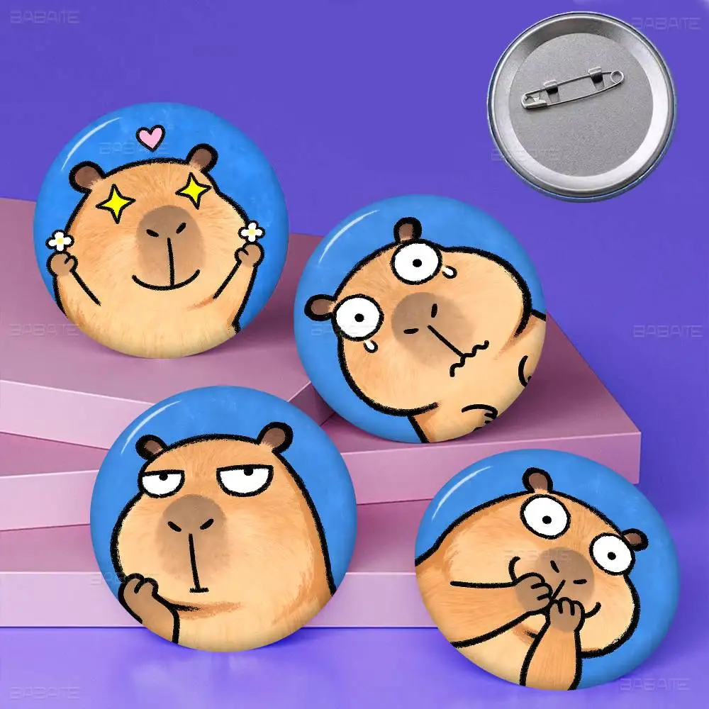 Cute Capybara Tinplate Soft Button Pin Brooch Metal Badge Custom Jewelry Accessories Hat Bag Lapel