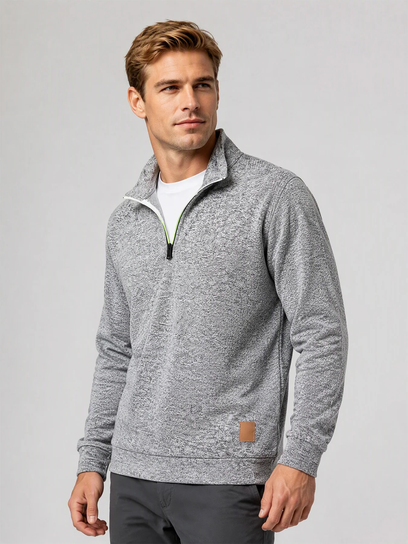 Men Quarter Zip Fleece Pullover Knit  Fleece Inner Iop Stand Collar Warm Sweatshirt Autumn Winter Outdoor Casual Jumper