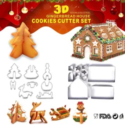 Natal Gingerbread House Cookie Cutter Set, Aço Inoxidável 3D, Molde De Biscoito, Molde Fondant, Ferramenta De Cozimento, Decoração De Festa