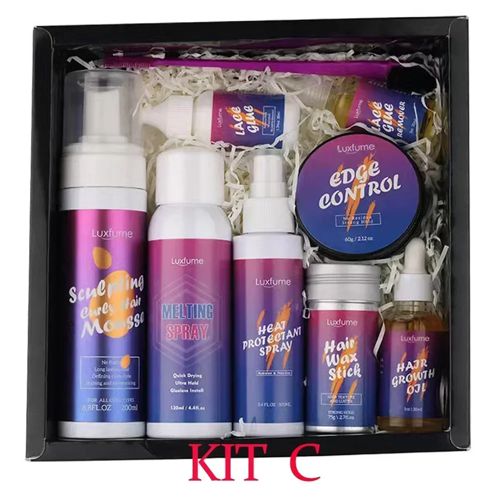 Kit de pegamento para peluca resistente al agua con todo, adhesivos, pegamento para peluca con malla frontal, tinte de encaje, mousse, control de bordes, accesorios para peluca