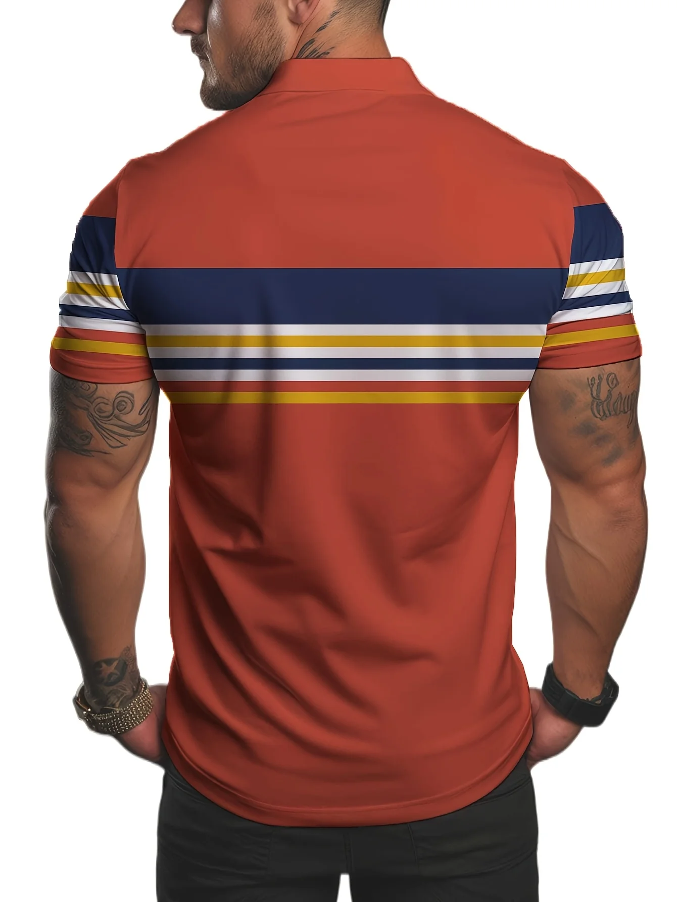 2026 Summer New Style Men's Short-Sleeved Polo Shirt with 3D Stripes Pattern Print - Street Casual Fashion Style