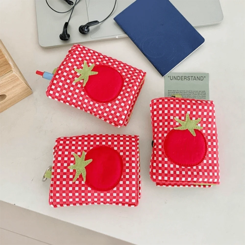 Creative Tomato-Checkered Passport Bag Polyester Lightweight Tomato Jewelry Bag Portable Soft Passport Clip Travel Accessories