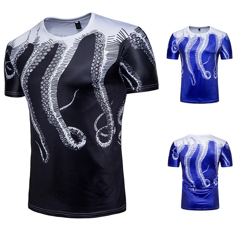 Fashion cross-border wholesale men's T-shirt, ocean fresh wind printing, printed T-shirt short sleeve T408