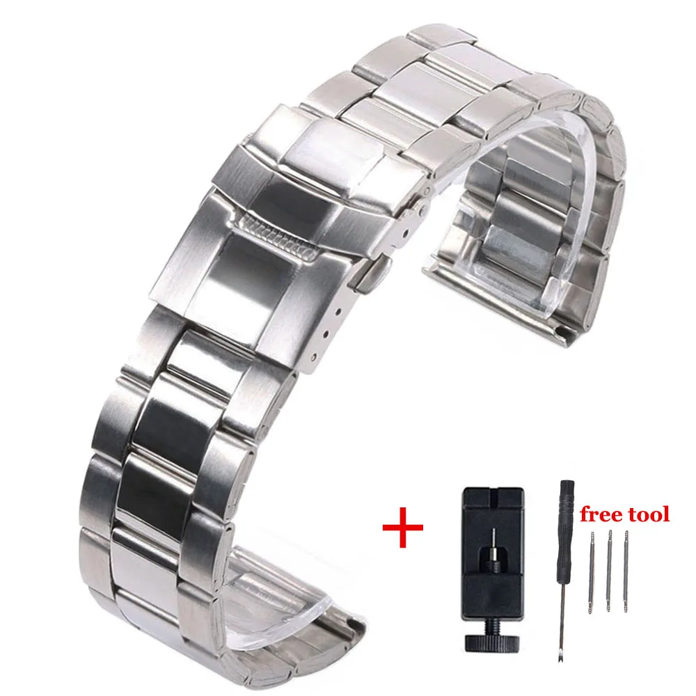 Correa de reloj de Metal para Seiko, correa de reloj de acero de 20mm y 22mm, pulsera plateada, correa pulida media de 20/22mm