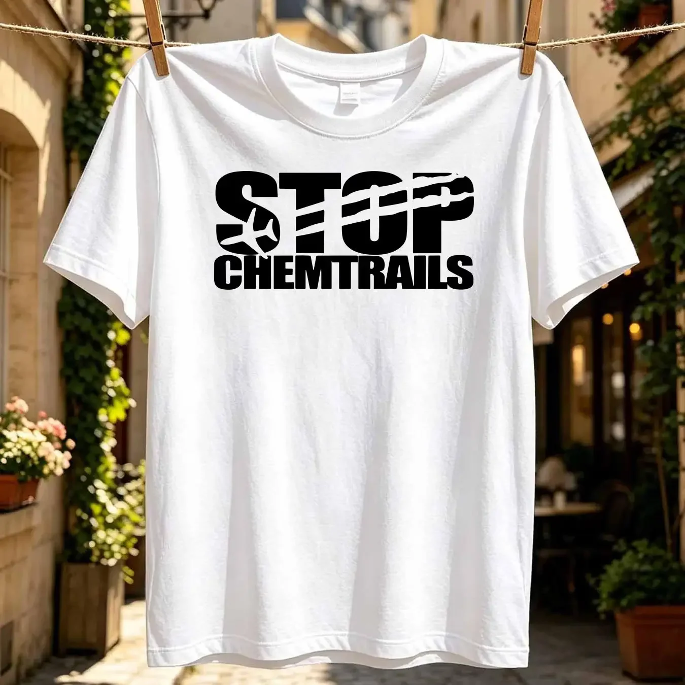 washed T Shirt Stop Chemtrails long sleeves vintage Washed Stylish designer clothes fashion Casual Breathable graphic Slightly