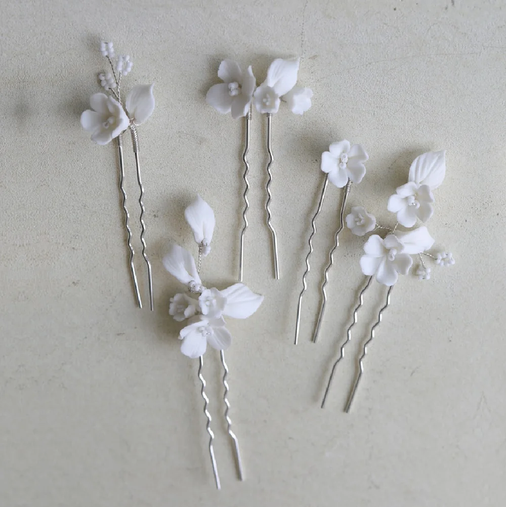 Fashion Ceramic Flower Hairpins 2025 New Pearl U-shaped Hair Clip Bridal Marriage Hair Jewelry Princess Wedding Hair Accessories