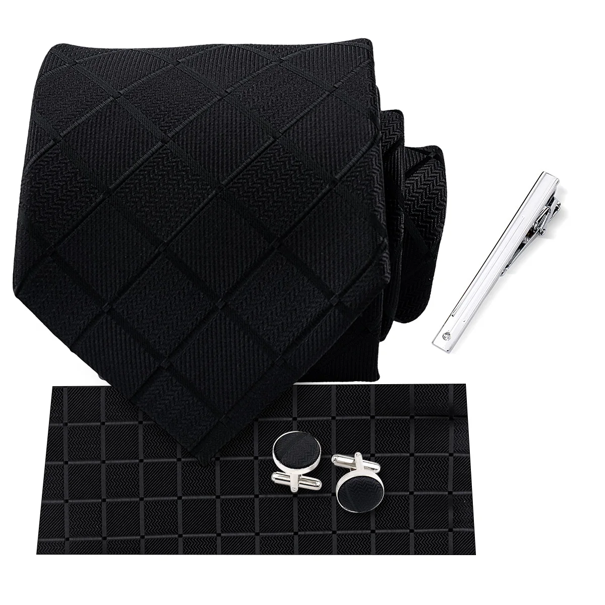 mens formal dress accessories Fashion Men Necktie Pocket Square Cufflinks Tie Clip Set Business Hanky Wedding Gravatas 4pcs Set Gifts French White