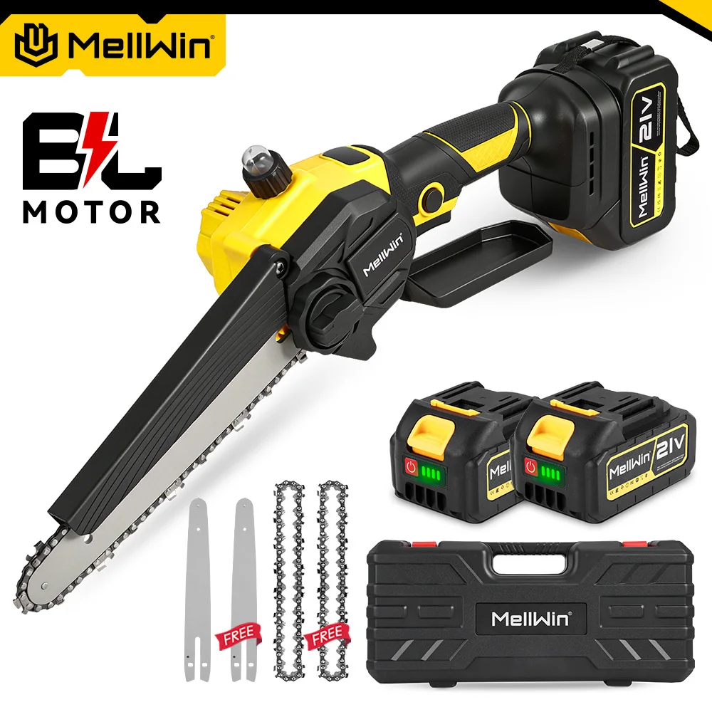 MELLWIN Bürstenlose 8-Zoll-Elektrokettensäge, tragbare elektrische Säge, Holzbearbeitungs-Gartenwerkzeug, Baumsäge für Makita 18V Akku