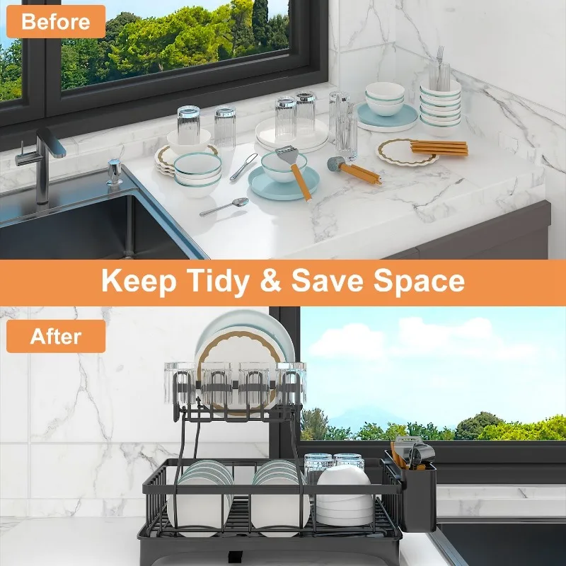 

Double layer detachable utensil rack with drainage nozzle kitchen countertop utensil storage rack kitchen organizer