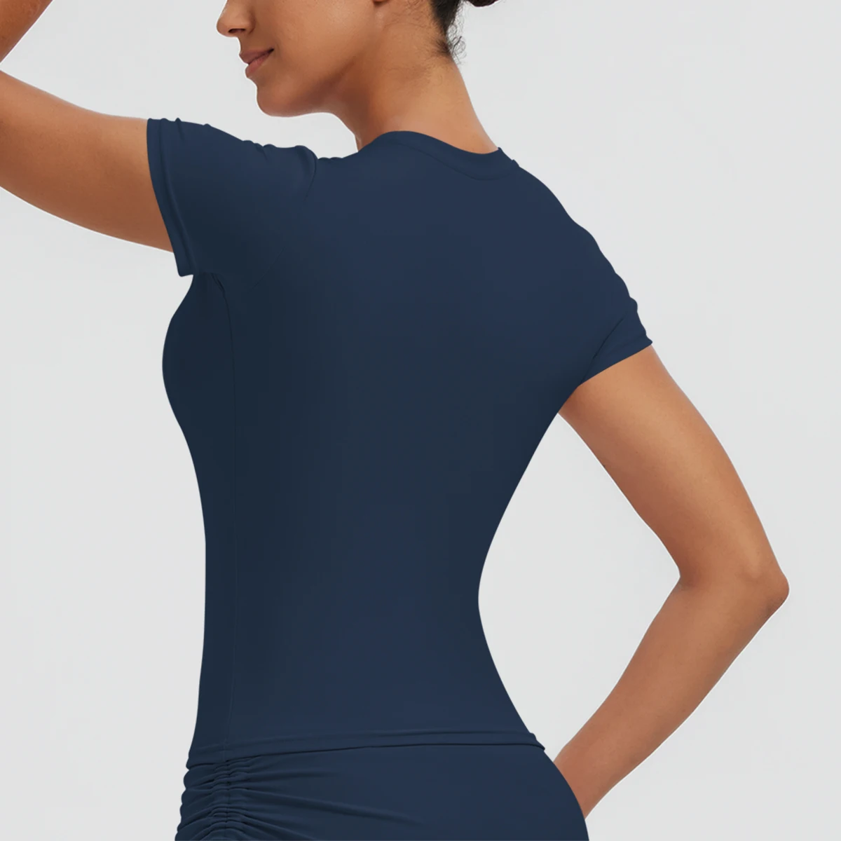 Neues Damen Sommer Yoga Kurzarm T-Shirt Lauf- und Radsport Einfarbiges Schnelltrocknendes Workout-Oberteil Enganliegend Atmungsaktive Yoga-Kleidung – Detail 35
