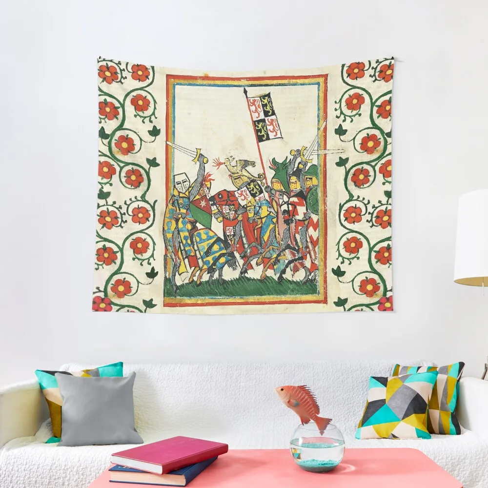 

JOHN THE VICTORIOUS DUKE OF BRABANT IN COMBAT,FIGHTING MEDIEVAL KNIGHTS AND RED WILD ROSES Tapestry Funny Tapestry