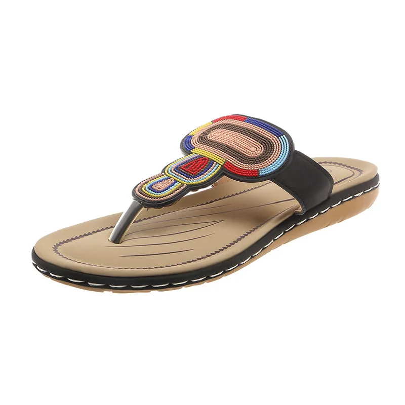 Schuhe Frau 2024 niedrige Hausschuhe flach große Größe Pantofle Gummi Flip Flops neue hawaiian ische Stoff rutschen Huf absätze pu niedrige Schuhe Frau